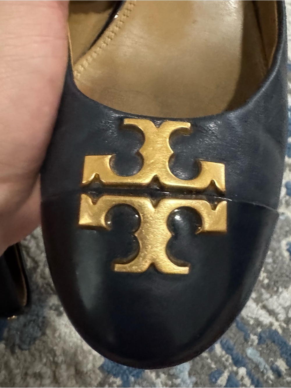 Tory Burch Black Leather Flats with Gold Logo Accent - Picture 8 of 9